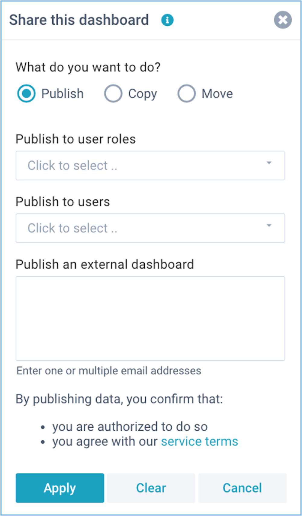 screenshot define dashboard publish