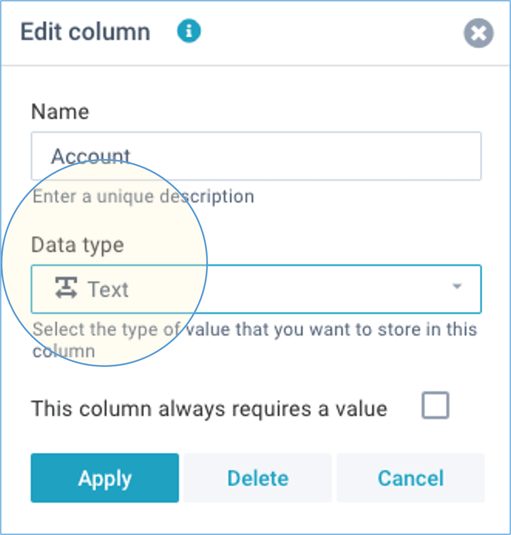 screenshot define datasets columns edit