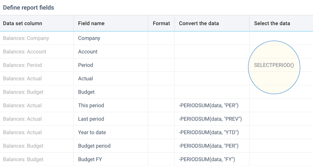 screenshot define reports filter select