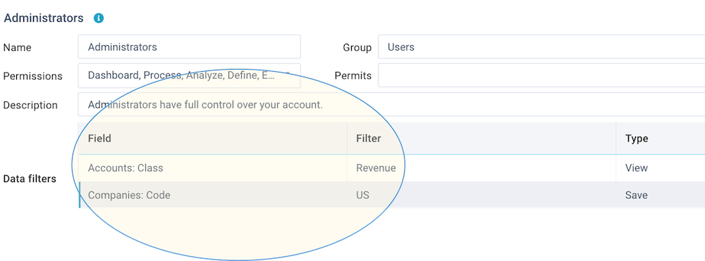 screenshot account user roles filters