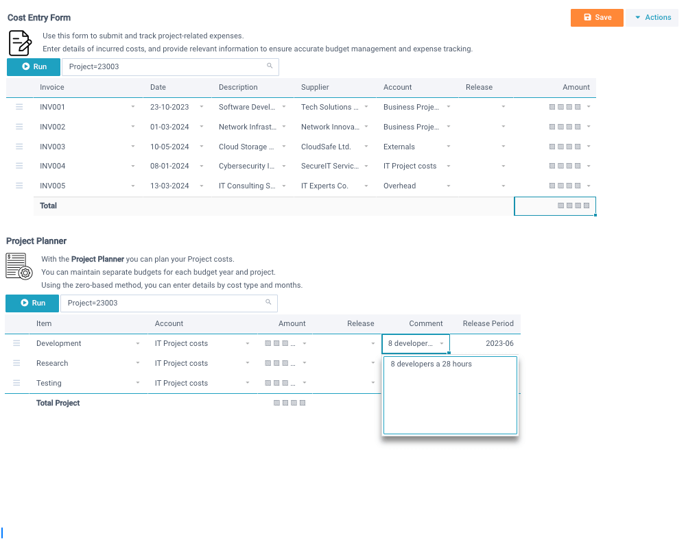 planner projects costing xlreporting